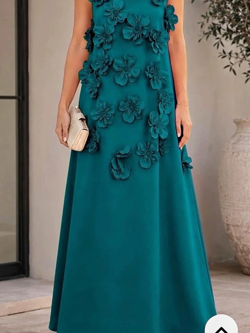 Teal Floral Appliqué Maxi Dress